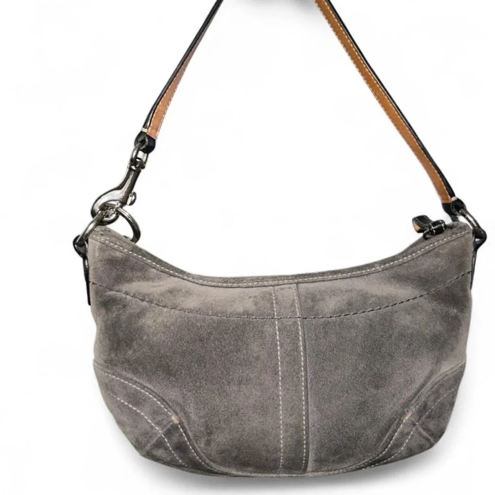 Coach Bag Suede Gray Shoulder Handbag